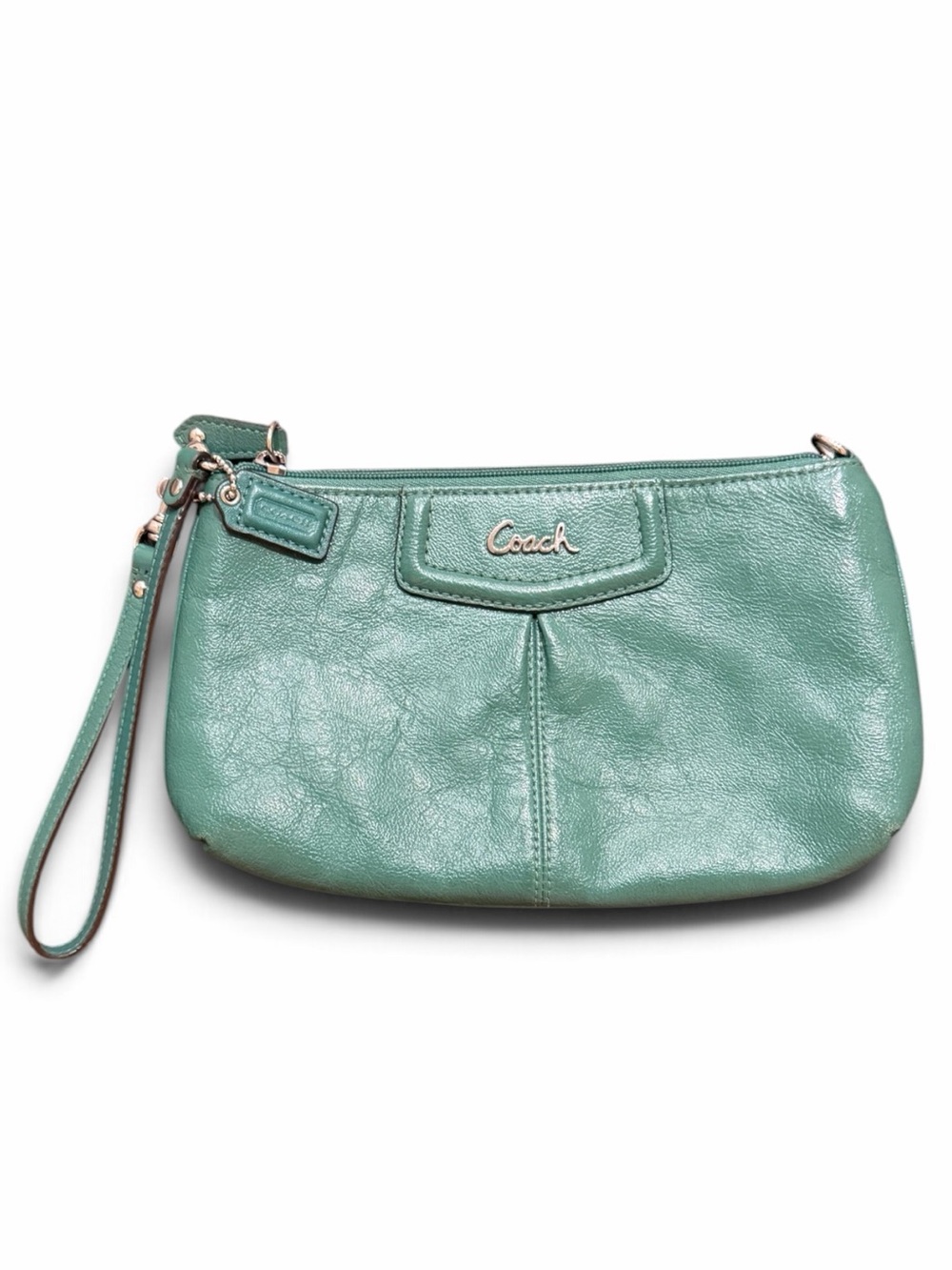 Coach Ashley Wristlet Clutch Green Leather Pleated Purse Wallet Designer Vtg Y2K